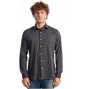 Baldinini, Overhemden, Heren, Grijs, S, Katoen, Grijze Katoenen Slim Fit Overhemd