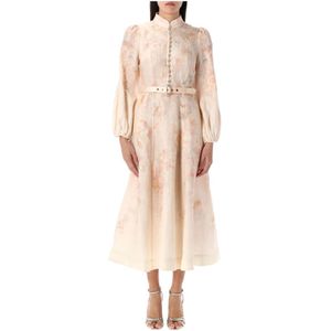 Zimmermann, Kleedjes, Dames, Beige, XS, Linnen, Buttoned Midi Dress in Crush Style
