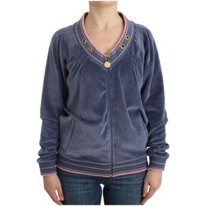 Roberto Cavalli, Sweatshirts & Hoodies, Dames, Blauw, M, Katoen, Velours Trainingsjack