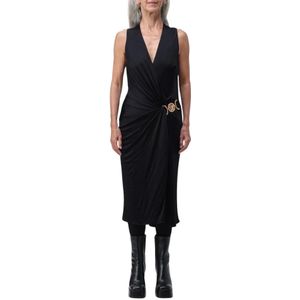 Versace, Kleedjes, Dames, Zwart, S, Zwarte Gedrapeerde Midi Jurk