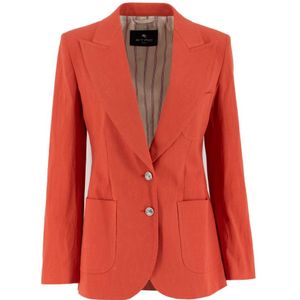 Etro, Jassen, Dames, Rood, S, Katoen, Klassiek katoenen jasje met ton-sur-ton stiksels