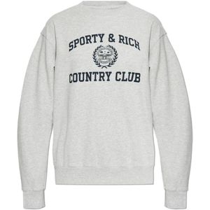 Sporty & Rich, Sweatshirts & Hoodies, unisex, Grijs, L, Katoen, Varsity Crest Crewneck