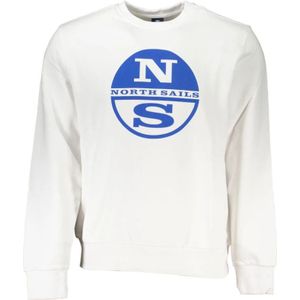 North Sails, Sweatshirts & Hoodies, Heren, Wit, M, Geborstelde Sweatshirt met Bedrukt Logo