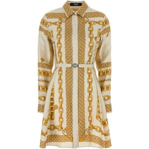 Versace, Kleedjes, Dames, Veelkleurig, M, Katoen, Zijden Twill Foulard Jurk
