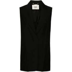 Fendi, Jassen, Dames, Zwart, S, Wol, Zwart Wollen Blend Gilet met Piekrevers