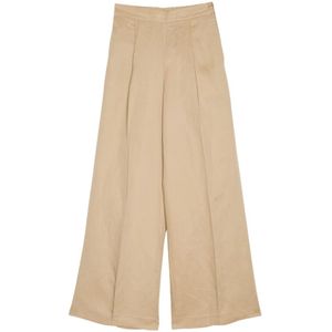 Twinset, Broeken, Dames, Beige, L, Linnen, Beige Linnen Tencel Palazzo Broek
