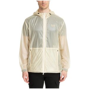 Emporio Armani Ea7, Jassen, Heren, Beige, M, Capuchonrits Jas met Logo Zakken