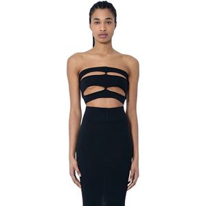 Rick Owens, Tops, Dames, Zwart, L, Wol, Wollen Gebreide Distressed Bustier Top