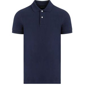 Tom Ford, Tops, Heren, Blauw, M, Katoen, Blauw Polo Shirt Katoen Korte Mouw