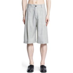 Studio Nicholson, Korte broeken, Heren, Beige, L, Wol, Op maat gemaakte knielange shorts met riemlussen