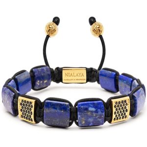 Nialaya, Accessoires, Heren, Geel, M, The CZ Flatbead Collection - Blue Lapis en Black CZ