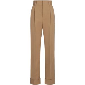 Philosophy di Lorenzo Serafini, Broeken, Dames, Beige, XS, Wol, Wollen broek met wijde pijpen en plooien aan de voorkant