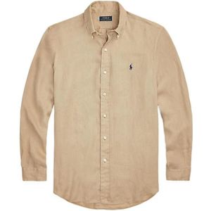 Polo Ralph Lauren, Overhemden, Heren, Beige, M, Linnen, Beige Linnen Overhemd met Lange Mouwen