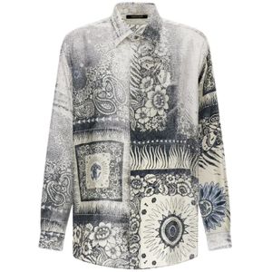 Roberto Cavalli, Overhemden, Heren, Veelkleurig, 2Xl, Blauwe Bandana Print Shirt Made in Italy