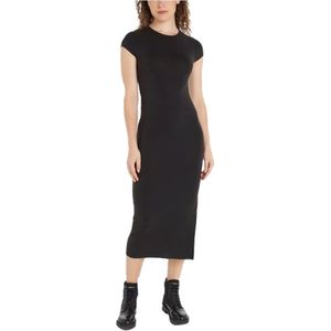 Calvin Klein, Kleedjes, Dames, Zwart, S, Polyester, Modal Detail Jurk