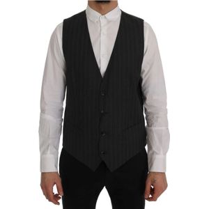 Dolce & Gabbana, Jassen, Heren, Grijs, L, Wol, Elegante Grijze Gestreepte Single-Breasted Vest