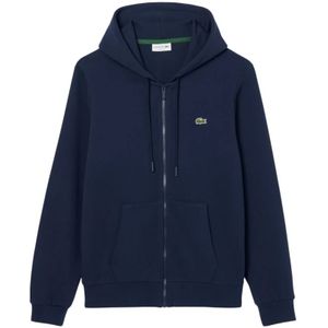 Lacoste, Sweatshirts & Hoodies, Heren, Blauw, 2Xl, Katoen, Blauwe Fleece Hoodie Sweatshirt