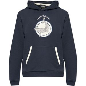 Emporio Armani, Sweatshirts & Hoodies, Heren, Blauw, XS, Katoen, Twill hoodie met oversized walvispatch