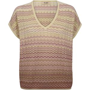MOS Mosh, Truien, Dames, Roze, L, Katoen, Zig Zag V-Hals Gebreide Trui