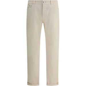 Brunello Cucinelli, Jeans, Heren, Beige, M, Katoen, Klassieke Jeans met Omslagzoom