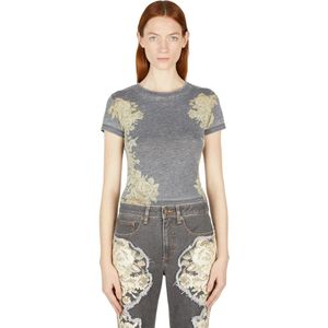 Guess, Tops, Dames, Grijs, L, Katoen, Floral Burn Out T-Shirt