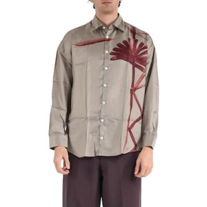 Costumein, Overhemden, Heren, Bruin, 2Xl, Zijden Bedrukte Overhemd
