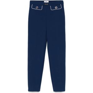 Elisabetta Franchi, Broeken, Dames, Blauw, M, Polyester, Blauwe en Witte Broek