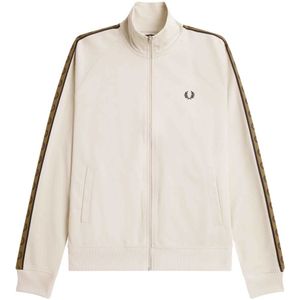 Fred Perry, Sweatshirts & Hoodies, Heren, Wit, L, Katoen, Contrasterend Tape Track Jacket