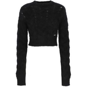 Dsquared2, Truien, Dames, Zwart, S, Wol, Zwarte Mohair Cropped Trui