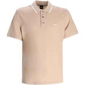 Boss, Tops, Heren, Beige, L, Katoen, Polo shirt met contrastbies en jacquardstrepen