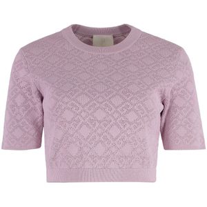 Givenchy, Truien, Dames, Roze, S, Polyester, Geribbelde Jacquard Gebreide Cropped Top