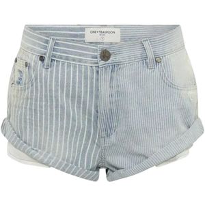 One Teaspoon, Korte broeken, Dames, Blauw, W26, Katoen, Gestreepte Shorts met Lage Taille