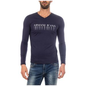 Armani Jeans, Tops, Heren, Blauw, S, Katoen, Gezellig Gebreide Trui