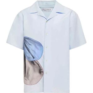 JW Anderson, Overhemden, Heren, Blauw, XL, Katoen, Geborduurde Shirt met Korte Mouwen