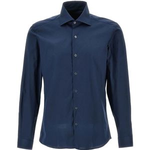 Fay, Overhemden, Heren, Blauw, 3Xl, Katoen, Blauw Katoenen Overhemd met Knoopsluiting