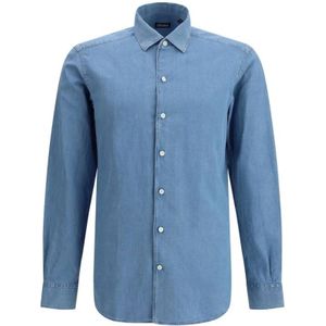 Ermenegildo Zegna, Overhemden, Heren, Blauw, M, Denim, Klassieke Denim Overhemd met Knoopsluiting