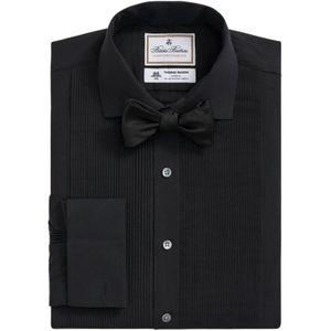 Brooks Brothers, Overhemden, Heren, Zwart, L, Katoen, Zwarte Brooks Brothers X Thomas Mason katoenen Engelse kraag, Zwitserse geplooide voorkant smokingoverhemd