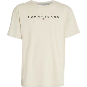 Tommy Jeans, Tops, Heren, Beige, XL, Linear Logo Regular Fit T-shirt
