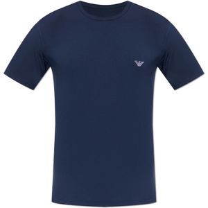Emporio Armani, Tops, Heren, Blauw, M, T-shirt met geborduurd logo