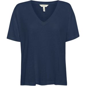 Part Two, Tops, Dames, Blauw, M, Linnen, V-hals Tee Oceana Stijl