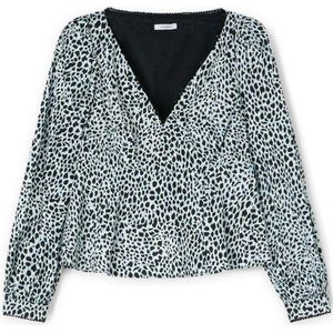 Motivi, Blouses & Shirts, Dames, Blauw, XL, Peplum-top, lange mouwen, Animalier-patroon