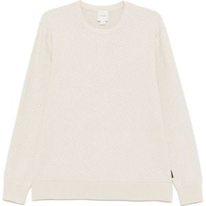 Calvin Klein, Truien, Heren, Beige, L, Beige Ribgebreide Trui met Ronde Hals