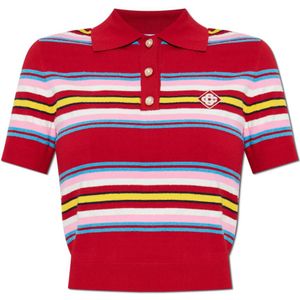 Casablanca, Tops, Dames, Rood, M, Katoen, Polo met streepmotief