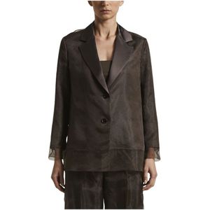 Peserico, Jassen, Dames, Bruin, L, Organza, Single-breasted blazer in gebonden organza