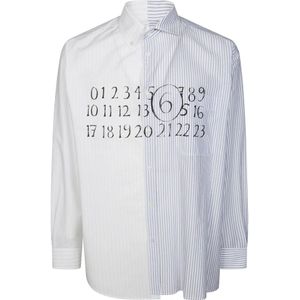 MM6 Maison Margiela, Overhemden, Heren, Wit, S, Katoen, Asymmetrisch Logo Shirt