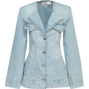 Ganni, Jassen, Dames, Blauw, S, Denim, Blauwe Denim Jack Modern Ontwerp