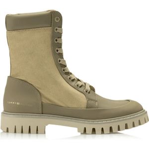 Tommy Hilfiger, Schoenen, Dames, Beige, 39 EU, Katoen, Beige Leren High-Top Sneakers