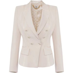 Elisabetta Franchi, Jassen, Dames, Beige, XL, Satijn, Crepe Jas met Satijnen Details