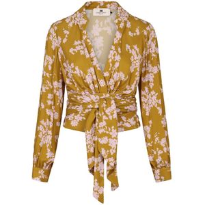 Elisabetta Franchi, Blouses & Shirts, Dames, Groen, M, Georgette V-hals Blouse met Tailleband