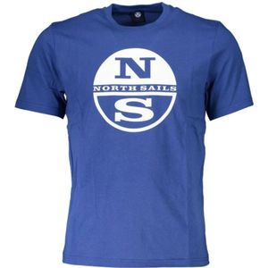 North Sails, Tops, Heren, Blauw, 2Xl, Katoen, Blauw Katoen Print Logo T-Shirt